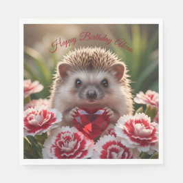 Cute January Hedgehog with Garnet Heart Serviette