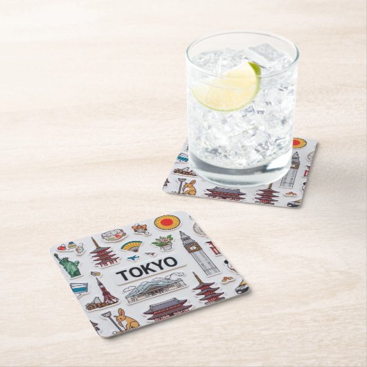 Cute Japan Icons: Sticker Pack Adventure Rechteckiger Pappuntersetzer (Vor Ort)