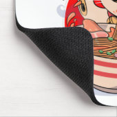 Cute Japanese Cat Eating Noodles with Chopsticks Mousepad (Ecke)