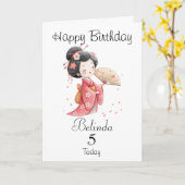 Cute Japanese/Geisha Girl Personalized Birthday Karte (Gelbe Blume)