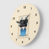 Cute Japanese Kokeshi Doll Dressed in Blue Große Wanduhr (Winkel)