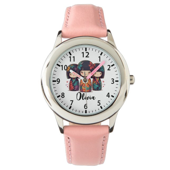 Cute Japanese Kokeshi Dolls Armbanduhr (Vorderseite)