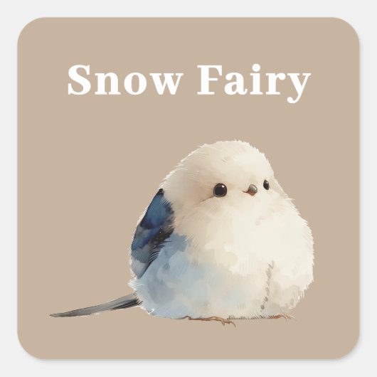 Cute Japanese Long-Tailed Tit Snow Fairy Quadratischer Aufkleber (Vorderseite)