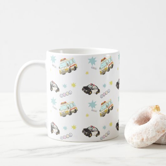 Cute Japanese Police & Ambulance - Soft Colors Kaffeetasse (Mit Donut)