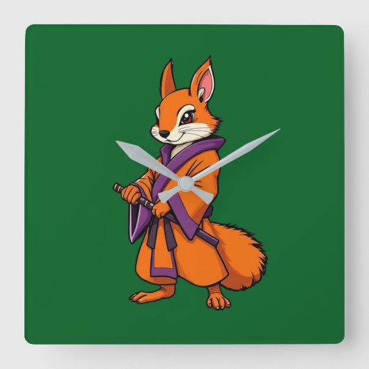 Cute Japanese Samurai Squirrel Quadratische Wanduhr (Vorderseite)