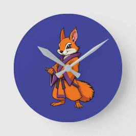 Cute Japanese Samurai Squirrel Runde Wanduhr