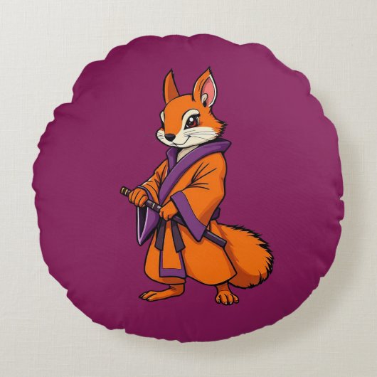 Cute Japanese Samurai Squirrel Rundes Kissen (Vorderseite)