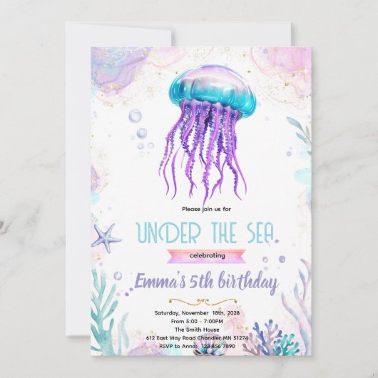 Cute jellyfish party theme invitation einladung (Vorderseite)