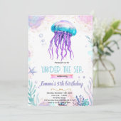 Cute jellyfish party theme invitation einladung (Stehend Vorderseite)
