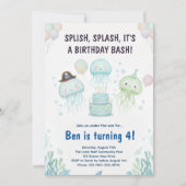 Cute Jellyfish Under the Sea Kids Birthday Einladung (Vorderseite)