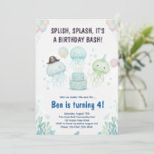 Cute Jellyfish Under the Sea Kids Birthday Einladung (Stehend Vorderseite)