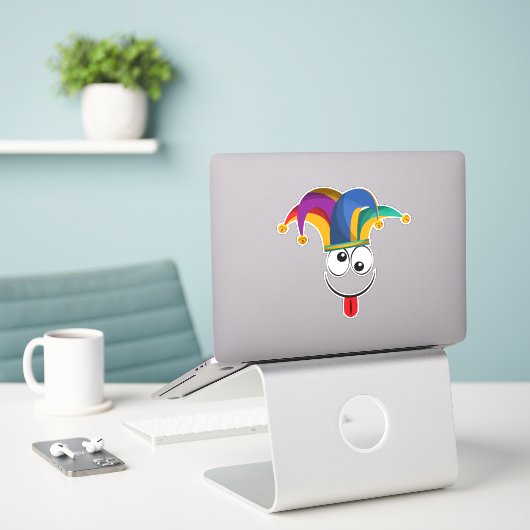 Cute Jester Sticker – Fun Medieval Fool for Laptop (Laptop auf Schreibtisch)