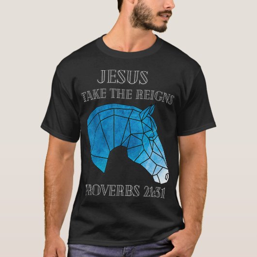 Cute Jesus Take The Reins Stained Glass Horse  T-Shirt (Vorderseite)