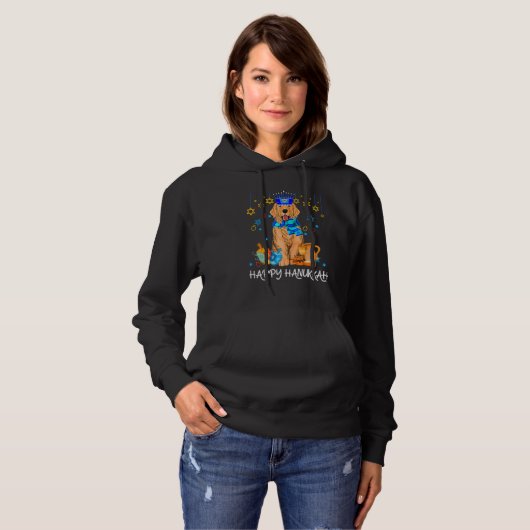 Cute Jewish Golden Retriever Dog Menorah Hat Hanuk Hoodie (Vorne ganz)