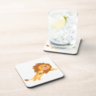 Cute Joyful Cartoon Lion Coasters Set Getränkeuntersetzer