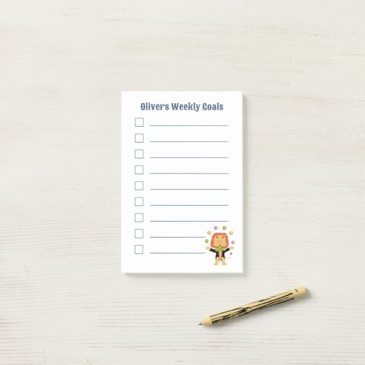 Cute Juggler Lion Kid Weekly Goals Post-It Notes Klebezettel (Auf Schreibtisch)