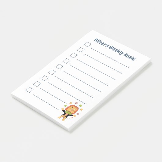 Cute Juggler Lion Kid Weekly Goals Post-It Notes Klebezettel (angewinkelt)