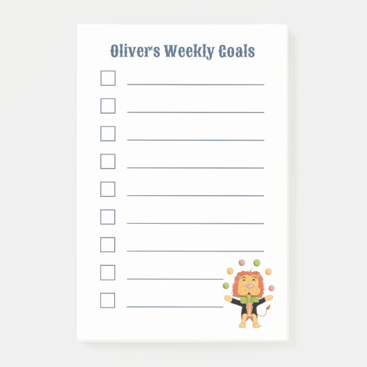 Cute Juggler Lion Kid Weekly Goals Post-It Notes Post-it Klebezettel (Vorderseite)