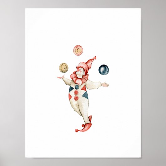 Cute Juggling Circus Clown Carnival Nursery Poster (Vorne)