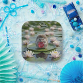 Cute July Hedgehog with Ruby Heart Pappteller (Party)