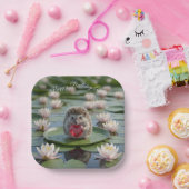 Cute July Hedgehog with Ruby Heart Pappteller (Party)