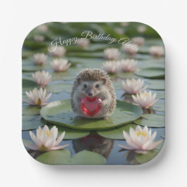 Cute July Hedgehog with Ruby Heart Pappteller