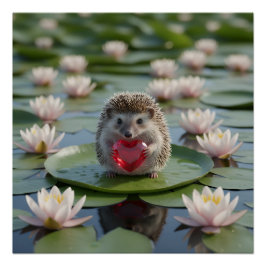 Cute July Hedgehog with Ruby Heart Poster