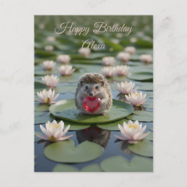 Cute July Hedgehog with Ruby Heart Postkarte