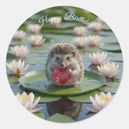 Cute July Hedgehog with Ruby Heart Runder Aufkleber