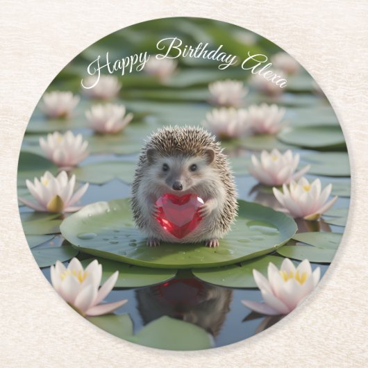 Cute July Hedgehog with Ruby Heart Runder Pappuntersetzer (Vorderseite)