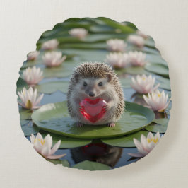 Cute July Hedgehog with Ruby Heart Rundes Kissen