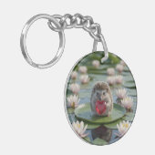 Cute July Hedgehog with Ruby Heart Schlüsselanhänger (Vorderseite links)
