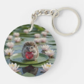 Cute July Hedgehog with Ruby Heart Schlüsselanhänger (Rückseite)