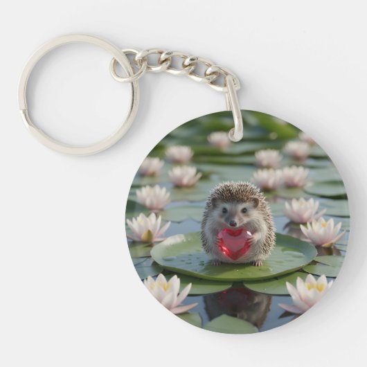 Cute July Hedgehog with Ruby Heart Schlüsselanhänger (Vorderseite)