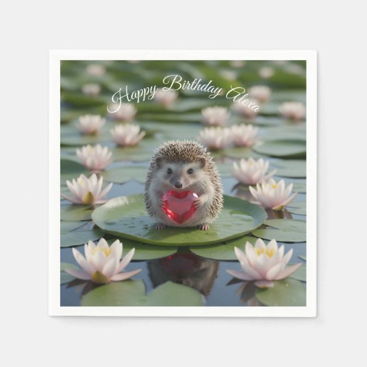 Cute July Hedgehog with Ruby Heart Serviette (Vorderseite)