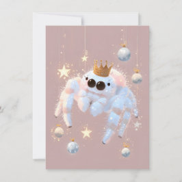Cute Jumping Spider Pink Christmas Cards Feiertagskarte