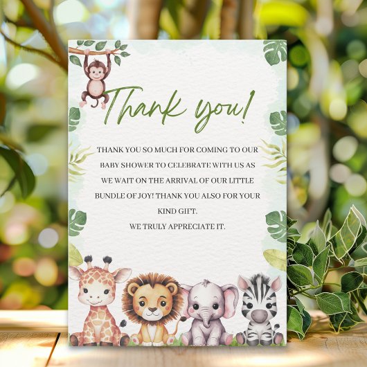 Cute Jungle Animals Baby Shower Boy Dankeskarte