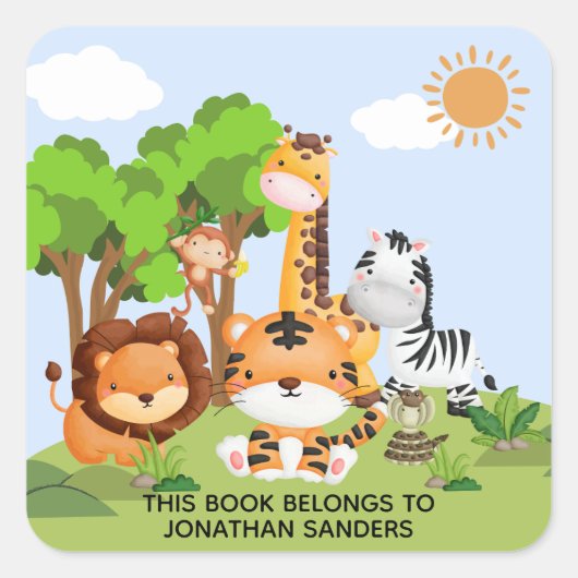 Cute Jungle Animals for Kids Quadratischer Aufkleber (Vorderseite)