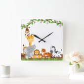 Cute Jungle Baby Animals Wall Clocks Quadratische Wanduhr (Zuhause)