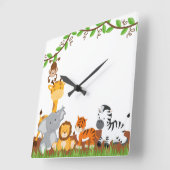 Cute Jungle Baby Animals Wall Clocks Quadratische Wanduhr (Winkel)