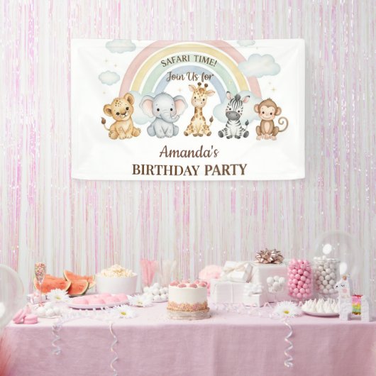Cute Jungle Safari Animals Birthday Banner (Party)
