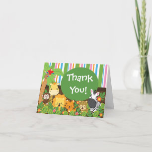 Cute Jungle Safari Animals Thank You Dankeskarte