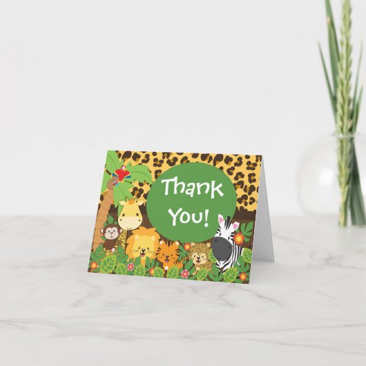 Cute Jungle Safari Animals Thank You Dankeskarte (Vorderseite)