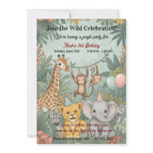 Cute Jungle Safari Animals Wild One 3rd Birthday