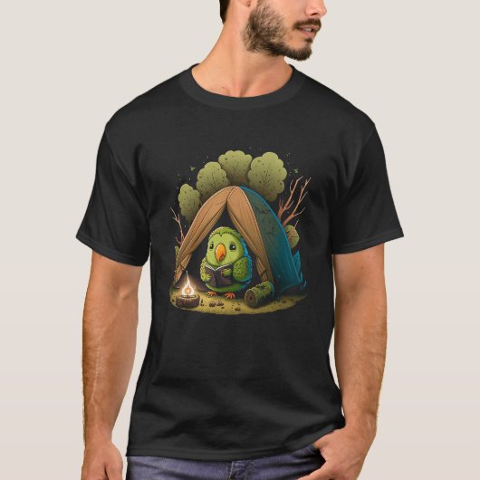 Cute Kakapo Bird Reading A Book IN A Camp T-Shirt (Vorderseite)