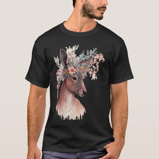 Cute Kangaroo Flower Crown Floral Kangaroo T-Shirt (Vorderseite)