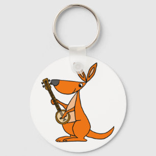 Cute Kangaroo Playing Banjo Cartoon Schlüsselanhänger