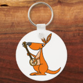 Cute Kangaroo Playing Banjo Cartoon Schlüsselanhänger (Vorderseite)