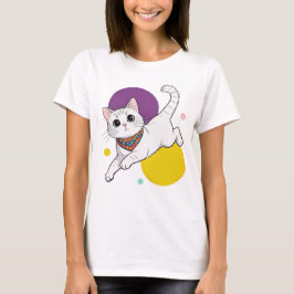 Cute Kawai Cat Bandana Purple Hat Illustration T-Shirt