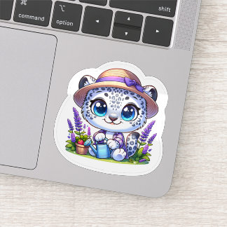 Cute Kawai Flower Gardening Snow Leopard Stickers Aufkleber